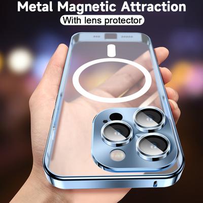 Luxury Aluminum Metal Magnetic Lens Protector Transparent Phone Case For Iphone 12 13 Pro Max 13pro Shockproof Matte Clear Cover