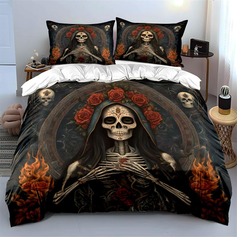 Skeleton Rose Gothic Artwork Bedding Duvet Cover Set (1*Duvet Cover 2*Pillowcases, without duvet insert)