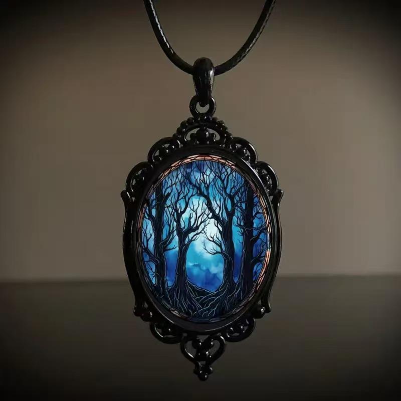 Vintage Oval Glass Alloy Pendant Necklace Jewelry