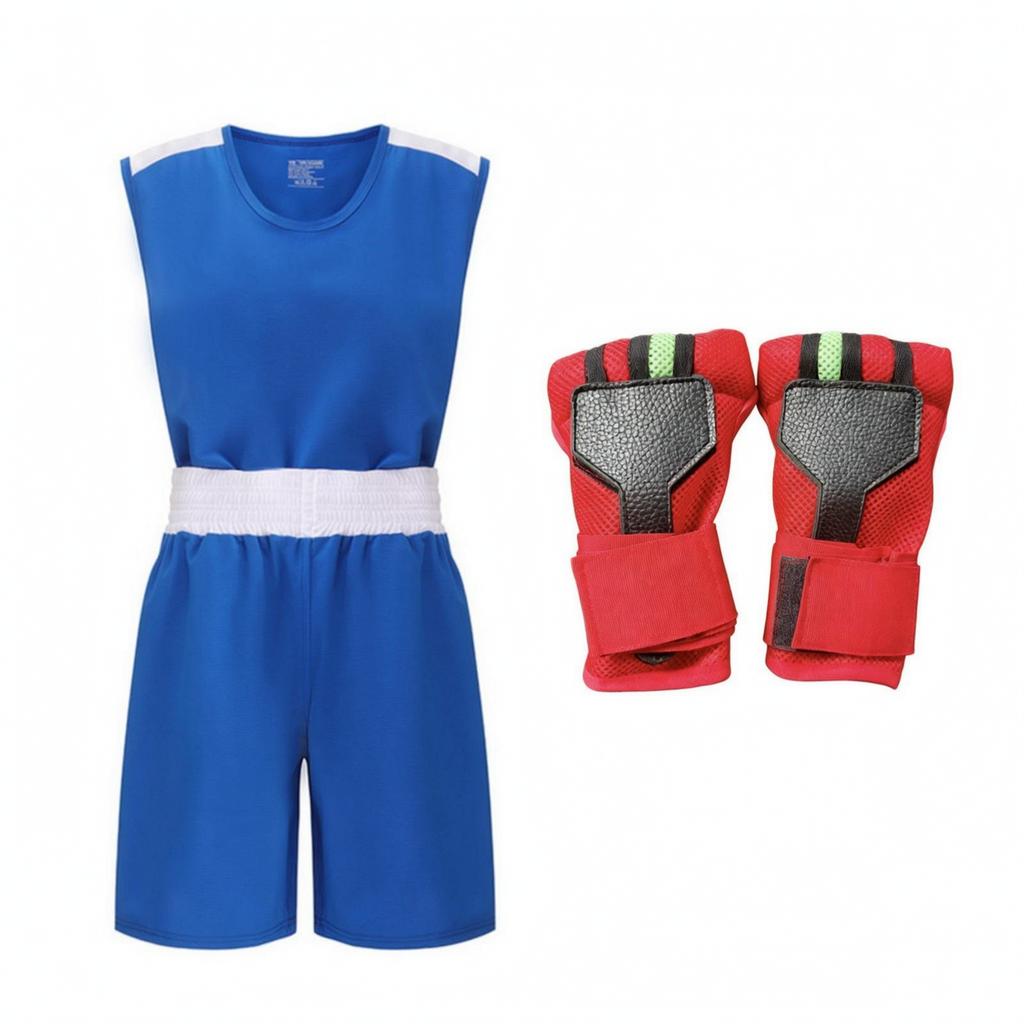 Boxen Trainingsanzug Kontrastbesatz Oberteil Shorts Elastischer Bund Sportbekleidungsset Wettkampf