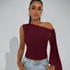 Women's One Shoulder Top Sleeveless Ruched Slim Fit Asymmetrical Going Out Blouse