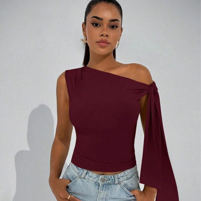 Women's One Shoulder Top Sleeveless Ruched Slim Fit Asymmetrical Going Out Blouse