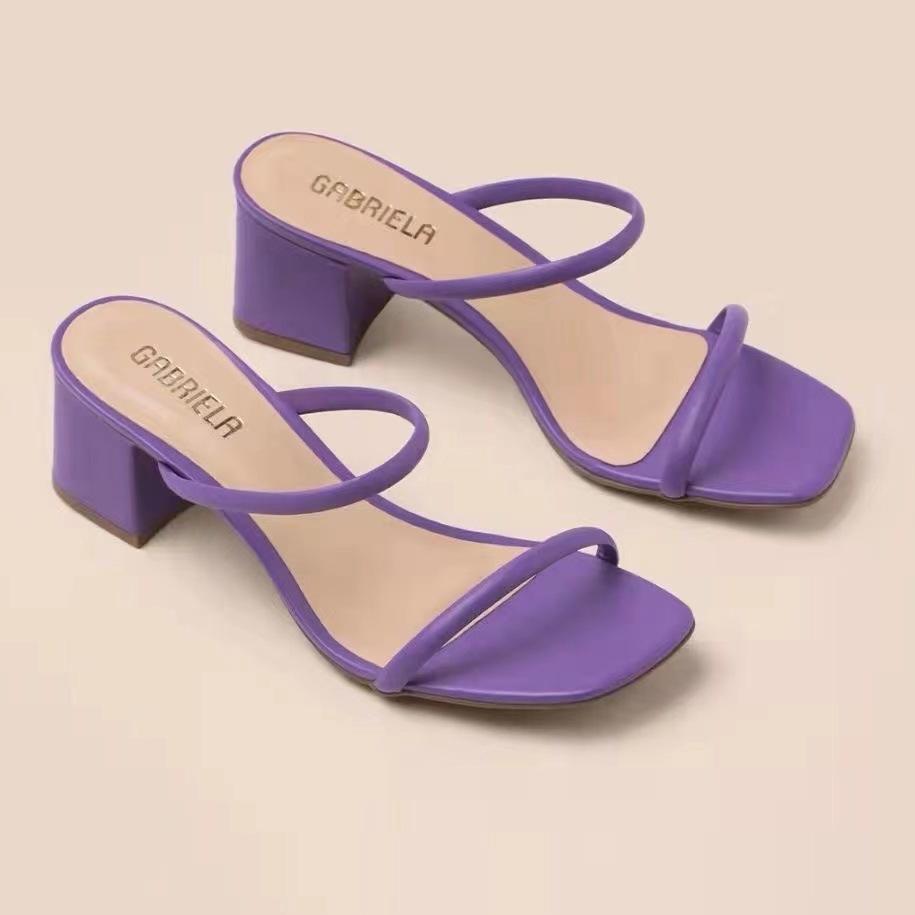 

модные женские тапочки с открытым носком, модные однотонные босоножки на квадратном каблуке, сексуальные пляжные шлепанцы, туфли-лодочки Sandalias De Mujer 2024 42 фиолетовый