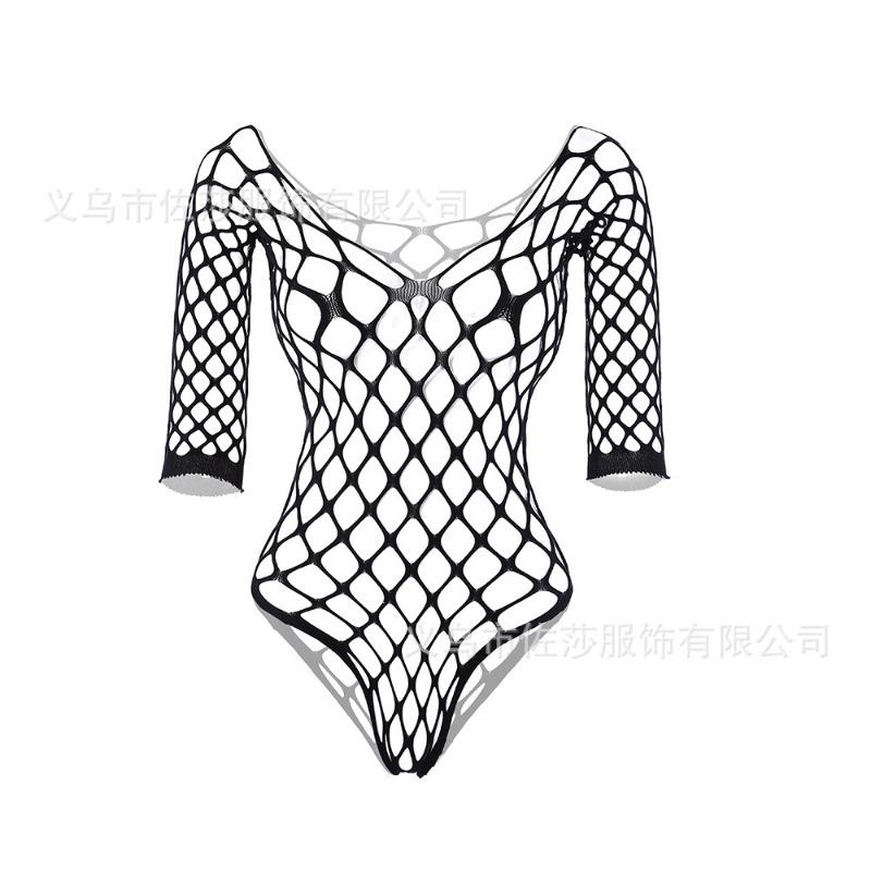 Sex Underwear Hollow Mesh One-piece Mesh Stockings Three-point Bikini Long Sleeves