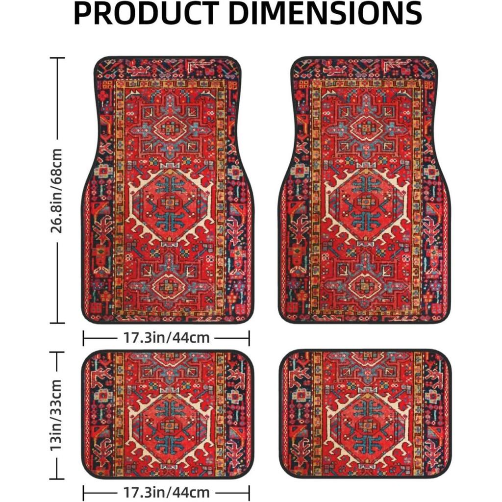 Car Floor Mats Set Of 4, Oriental Turkish Persian Carpet Front And Back Rug Mats Decorative Universal For Cars SUV Trucks Vans