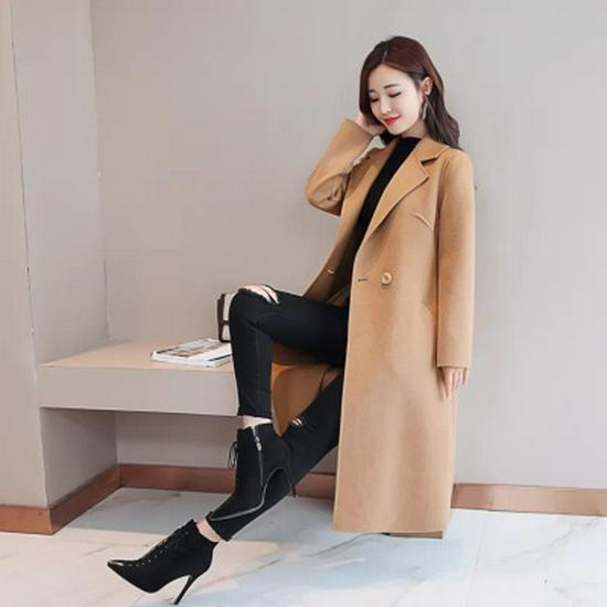 2025 Women's Woolen Mid-Length Overcoat - Autumn Winter Korean Style, Plus Size, Loose Fit