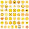 50 Cartoon Sun Expression Stickers: Waterproof Decorative Set for Scrapbooking, Notebooks, and Luggage