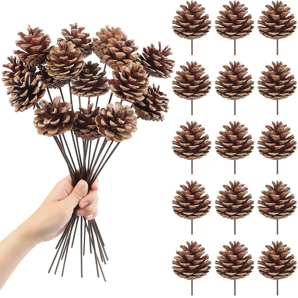 Artificial Pine Cone Dried Cotton Stem Set Fake Red Berries Cedar Branches for Christmas Flower