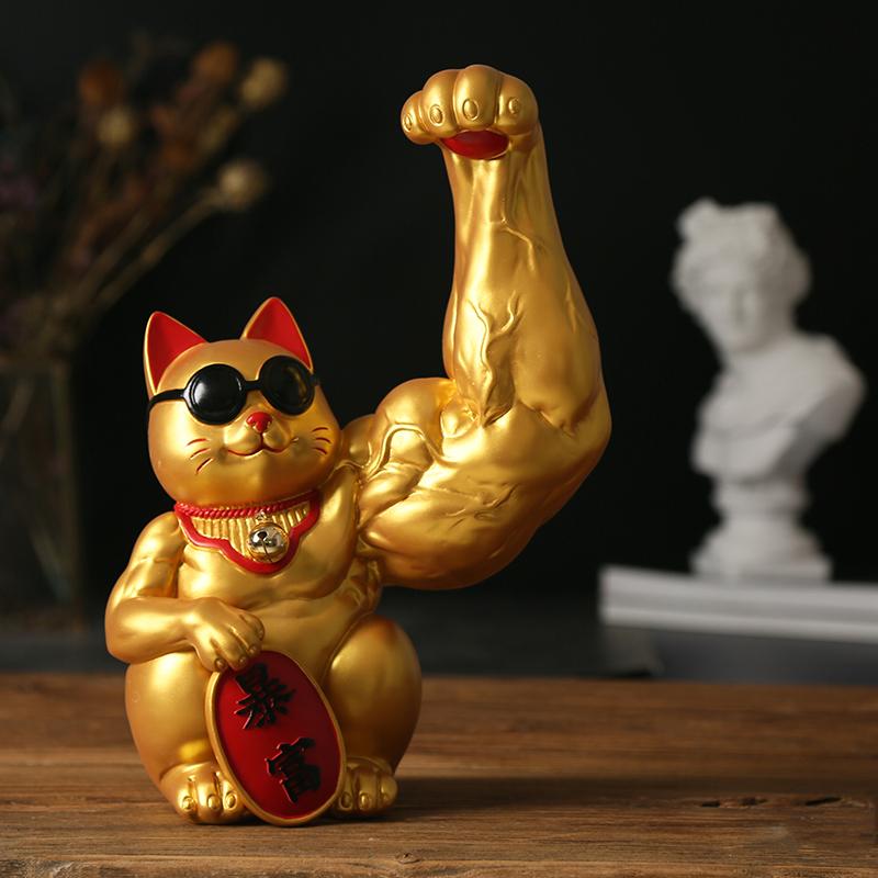 New Year's ornament rich cat vigorously arm muscle unicorn arm hair wealth cat office opening gift robbing wealth cat ornament