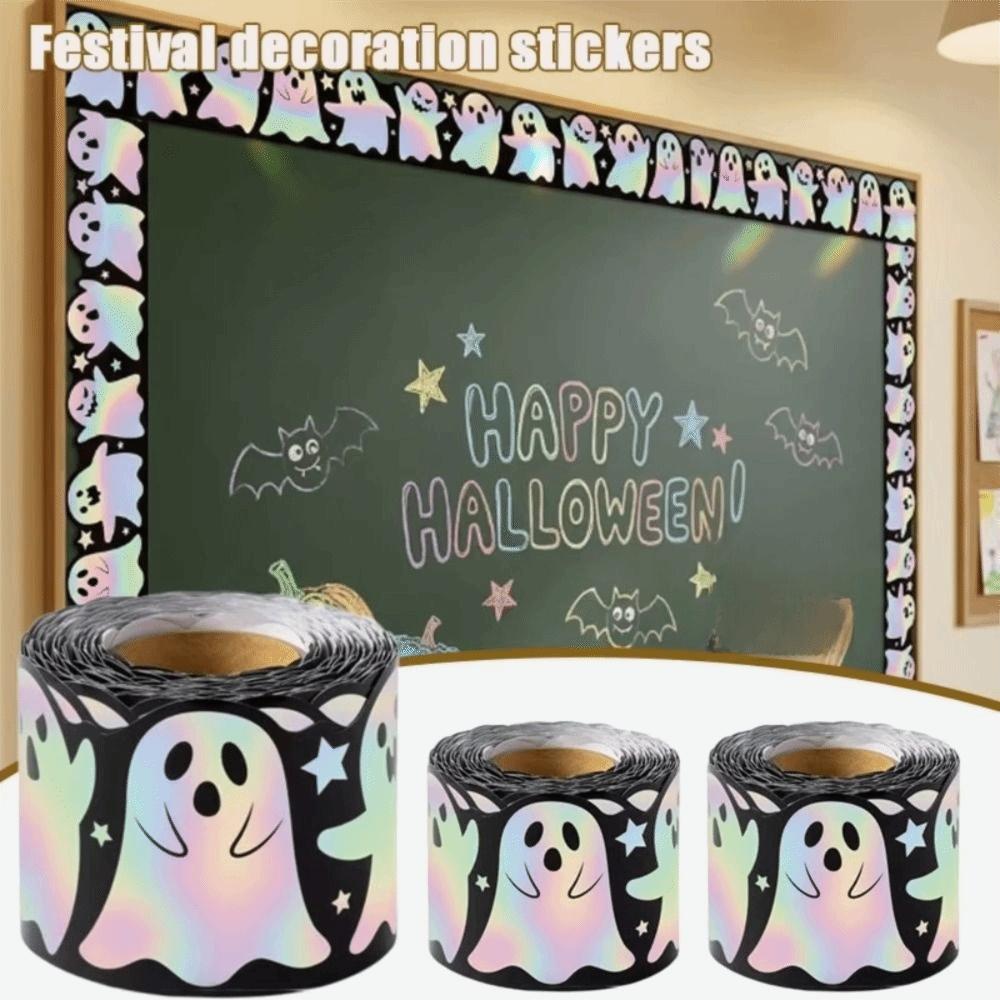 Iridescent Self-Adhesive Ghost Sticker Easy Remove Holographic Decals Halloween Border Trim Home