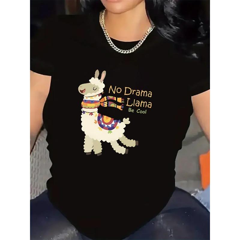 

Short Sleeve T-Shirt with No Drama Llama Be Cool Print, Polyester Fabric, Lightweight and Durable, Perfect for Casual Wear at Home, or Restaurant S чёрный