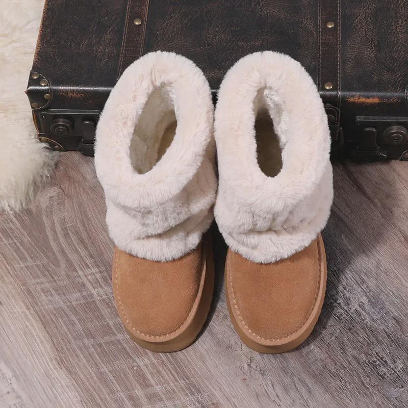 Dam Äkta Läder Pälsfodrade Vinter Snöstövlar 5951