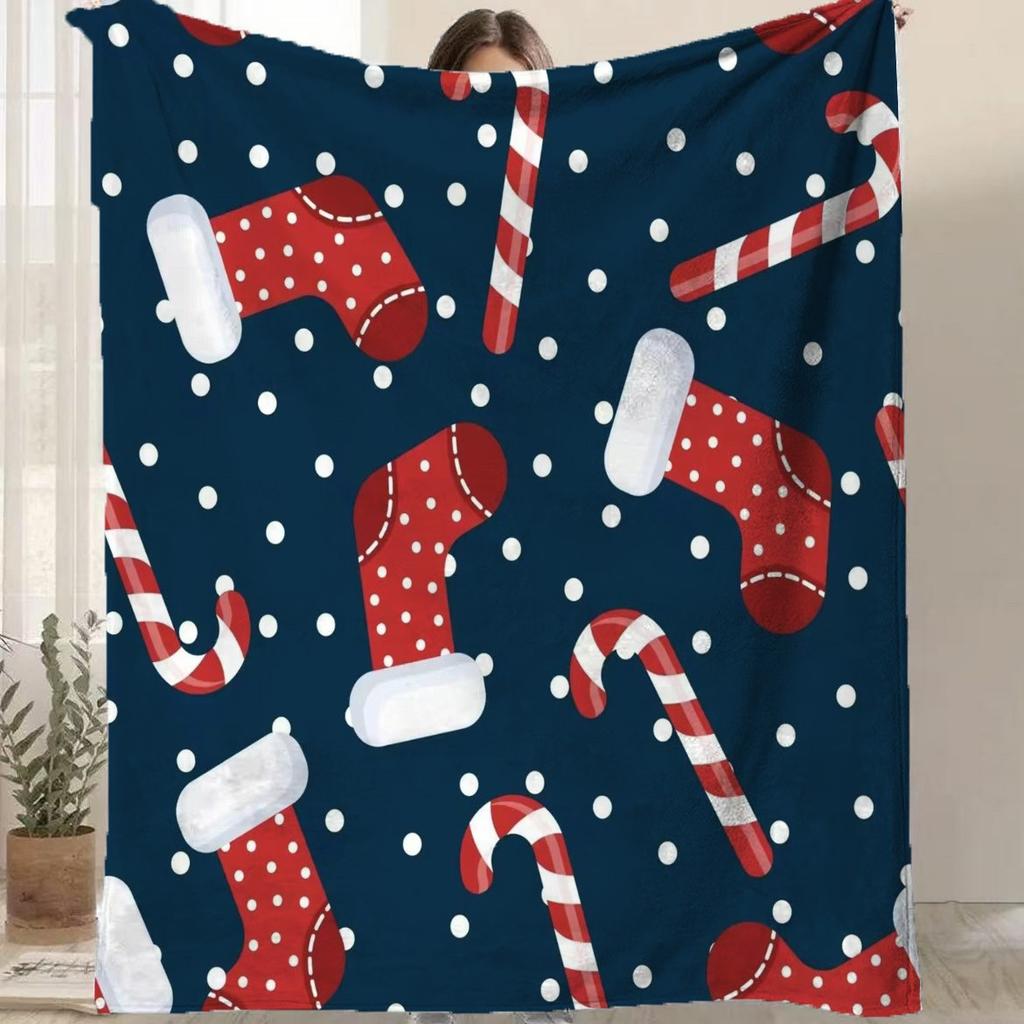 Cartoon Santa Claus Printed Blanket for Sofa Bed Travel Camping Living Room Office Conditioning Blanket for All Seasons Gifts