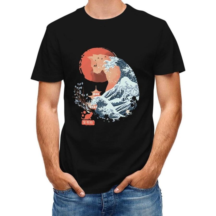 Men Novelty T-Shirts Japanese Cat Tshirt Funny Graphic Printed Tee Tops Casual Men s Cat T Shirts S