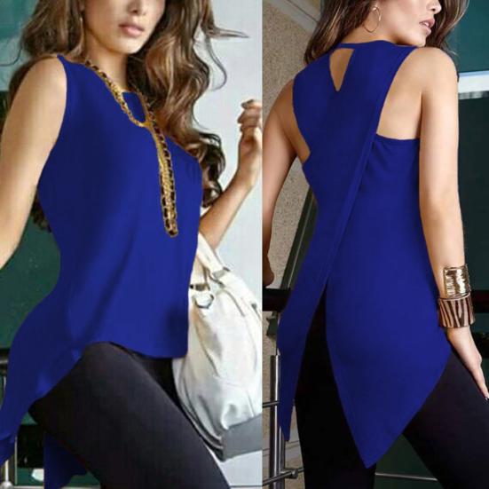 Damen Sommer Mode Einfarbig Ärmellos Unregelmäßiger Überkreuzter Rücken Weste Tanktop