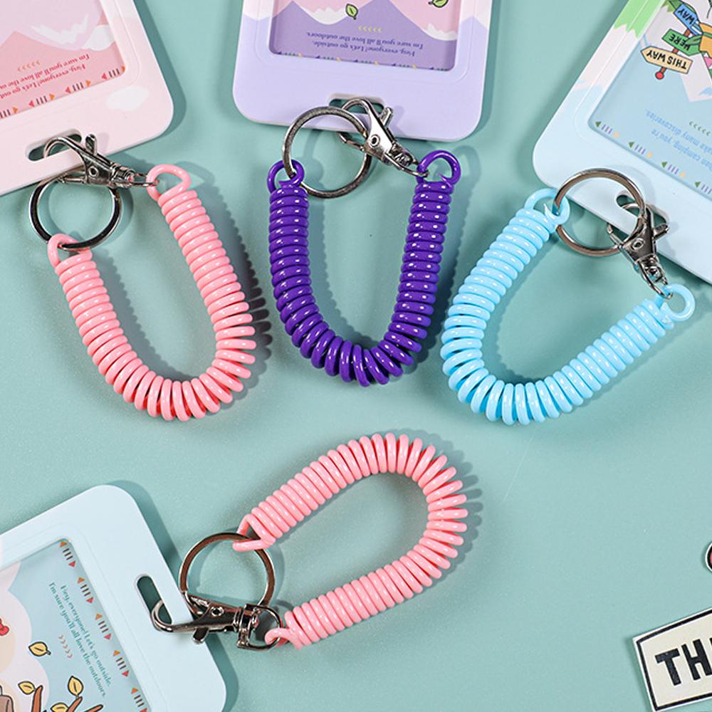 1Pcs Elastic Spring Rope Keychain Multicolor Anti Theft Adjustable Keyrings Bags Wallet Cellphone Accessories Car Key Holder
