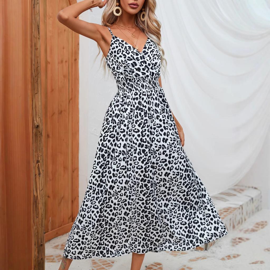 Maxi Dress Summer Leopard Print Spaghetti Strap Women Clothing