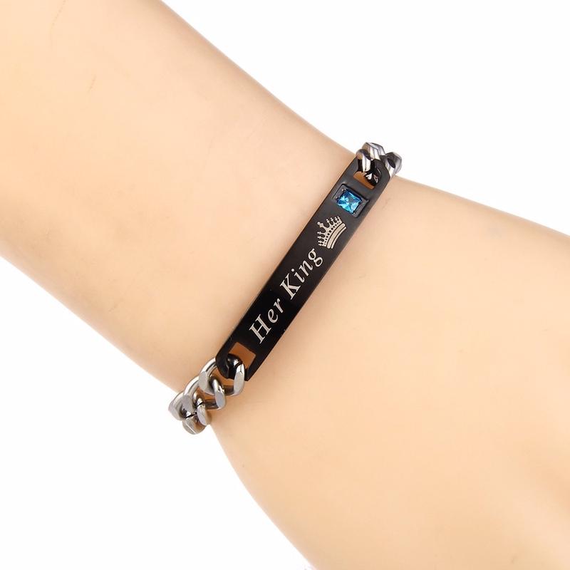 "Fashion "His Queen"Her King "Stainless Steel Couple Bracelets His and Hers Matching Bracelets Gifts