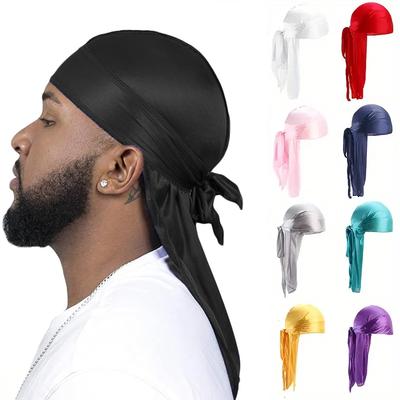 Neuer Herren Langer Seidiger Satin Atmungsaktiver Turban Hut Perücken Doo Durag Biker Kopfwickel Chemo Kappe Piratenhut Herren Haaraccessoires