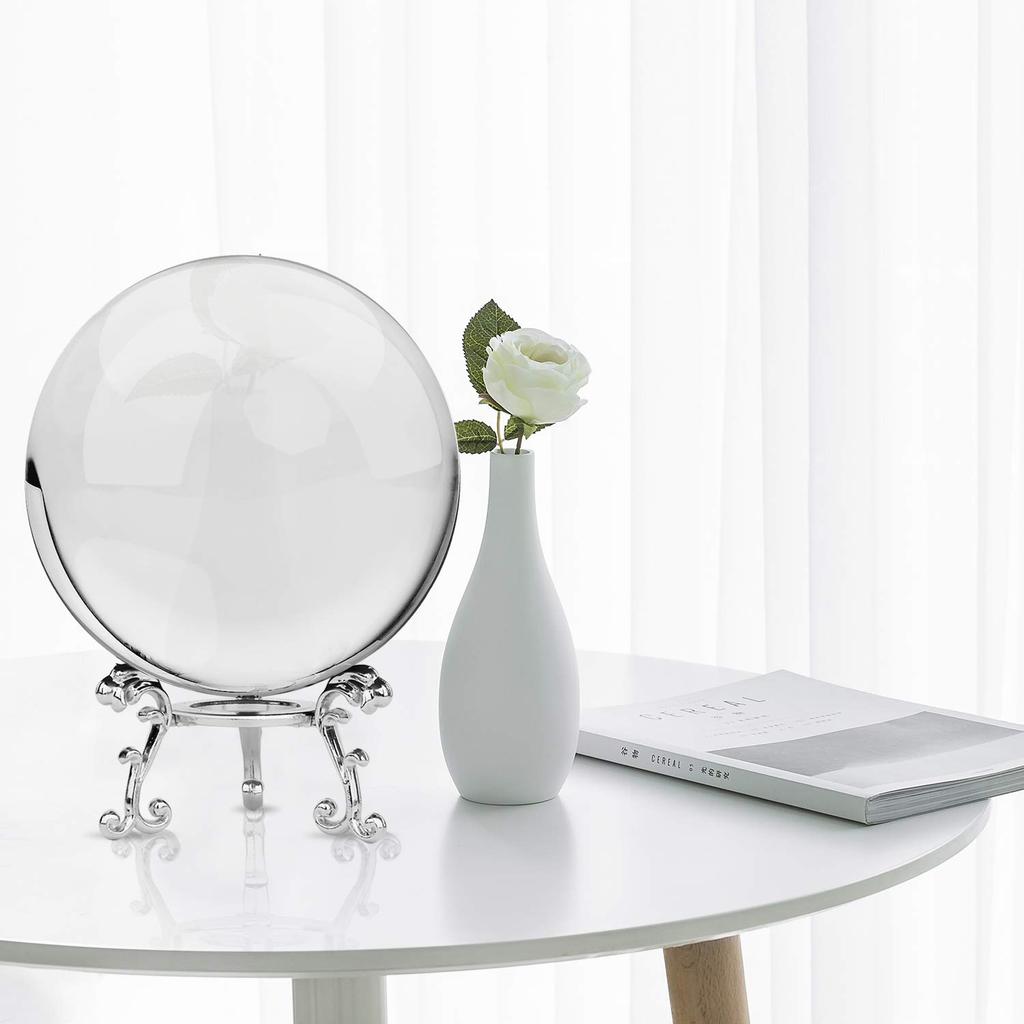 MerryNine Magic Crystal Ball, 80mm, Transparent Crystal Ball with Metal Base, Wiping Cloth, Feng Shui Item, Decorative Item (Clear + Metal Base)