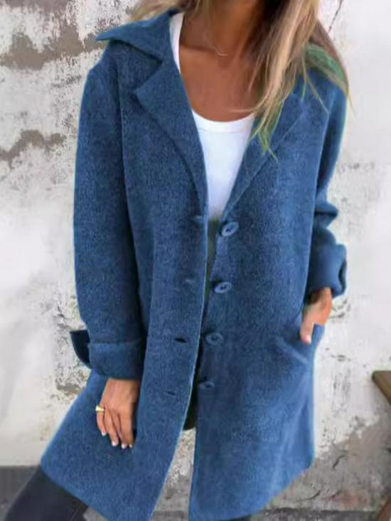 2024 Women's Solid Color Cardigan Coat - Turn-Down Collar, Pockets, Single-Breasted, Mid-Length (Autumn/Winter)