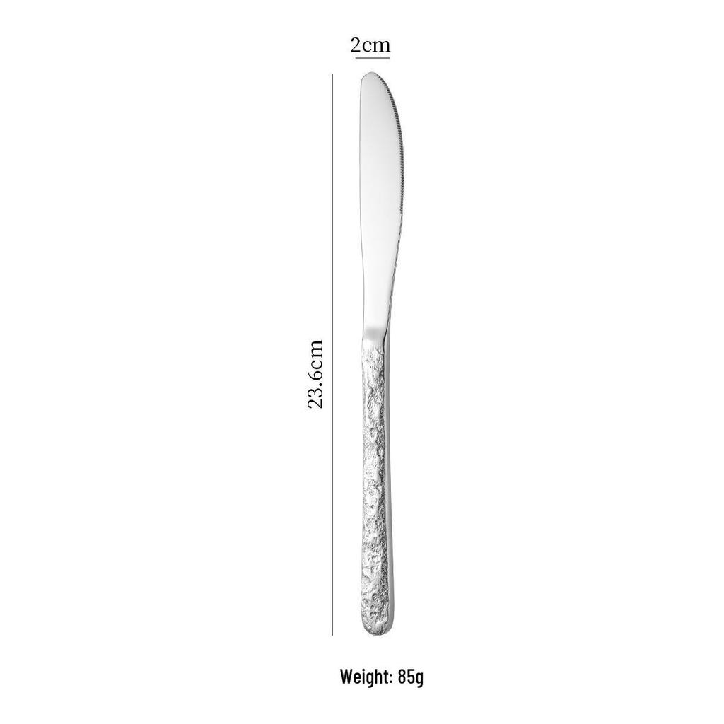 Gold-Plated Western Cutlery Set: Ice Crack Pattern Stainless Steel Fork, Knife, Spoon - Five Pieces.