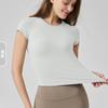 Summer nude round neck thin yoga clothes top tight waist outdoor breathable high elastic fitness sports short sleeves women