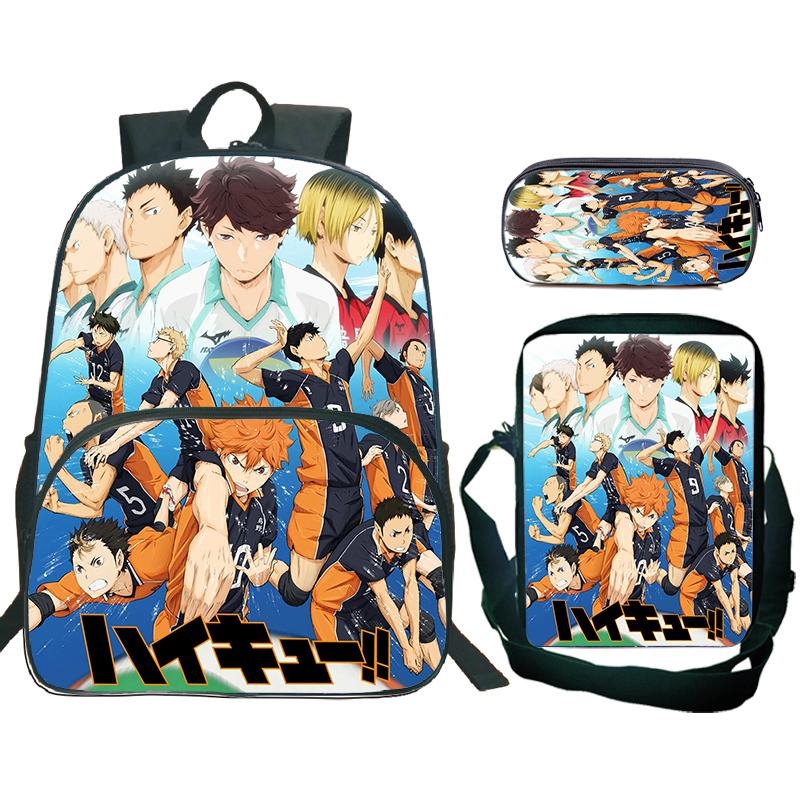 Anime Haikyuu Batoh 3ks Sada Školní Tašky S Taškou Přes Rameno Pouzdro na Tužky Dětské Batohy pro Kluky Dívky Batoh na Notebook Taška na Knihy Dárek