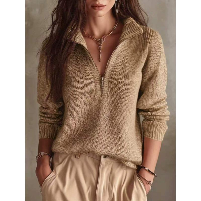 Women S Knit Half Zip Casual Solid Long Sleeve Sweater