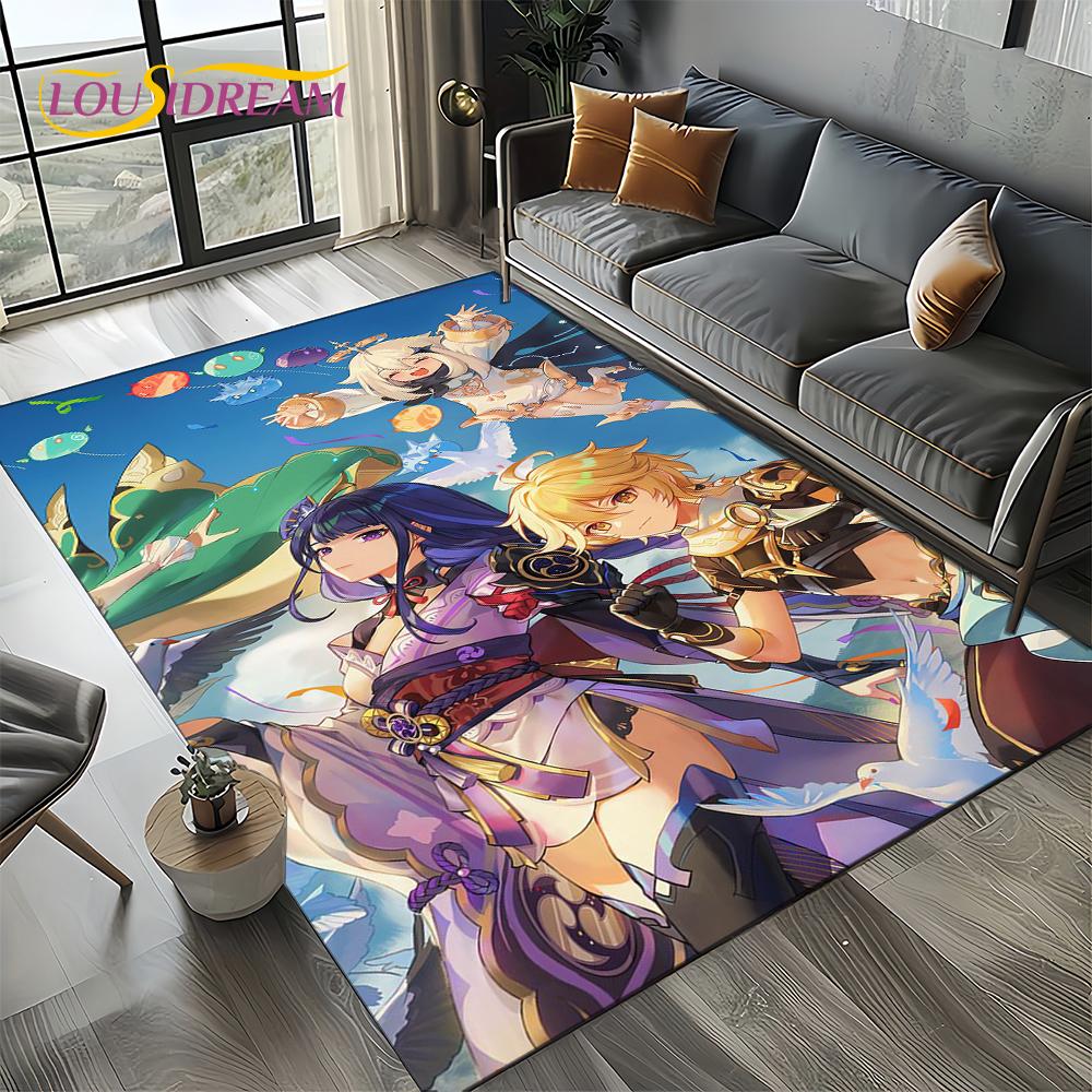 2025 New Cartoon Genshin Impact Character Solo Game Carpet Rug for Living Room Bedroom Home Sofa Decoration,Non-slip Floor Mat