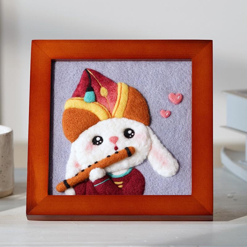 DIY  Felt Bunny Frame Kit - Creative Birthday Gift Handmade Craft Decor Cute Cartoon Rabbit Statue Wool Creative Gift & Healing Home Decor Craft Set