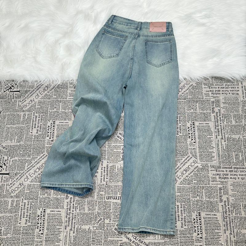 High Waist Wide Leg Printed Jeans Women Causal Retro Loose Korean Jeans Streetwear Denim Pants