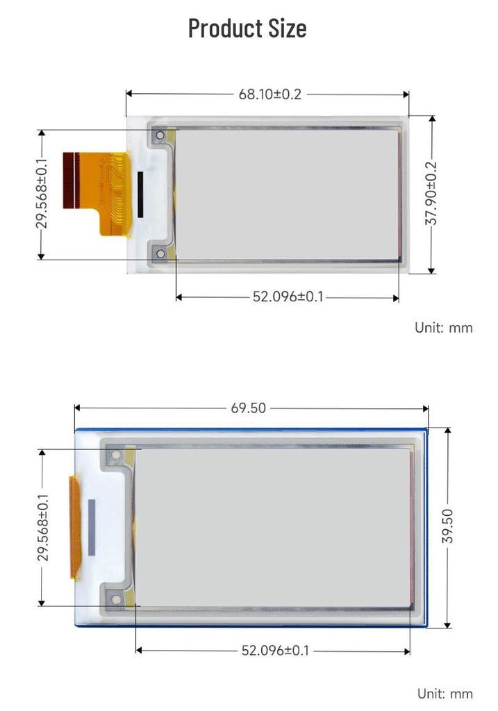 Weisnow 2.36" E-Paper Module 296x168, Quad-Color Display (Red, Yellow, Black, White)