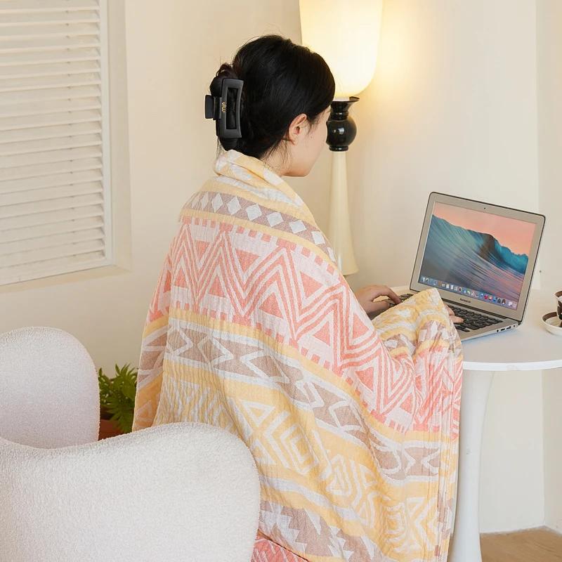 Pătură de vară din tifon de bumbac 100% cuvertură de pat respirabilă pat jacquard în carouri pat ușor Pături și cuverturi de pat care nu se micșorează