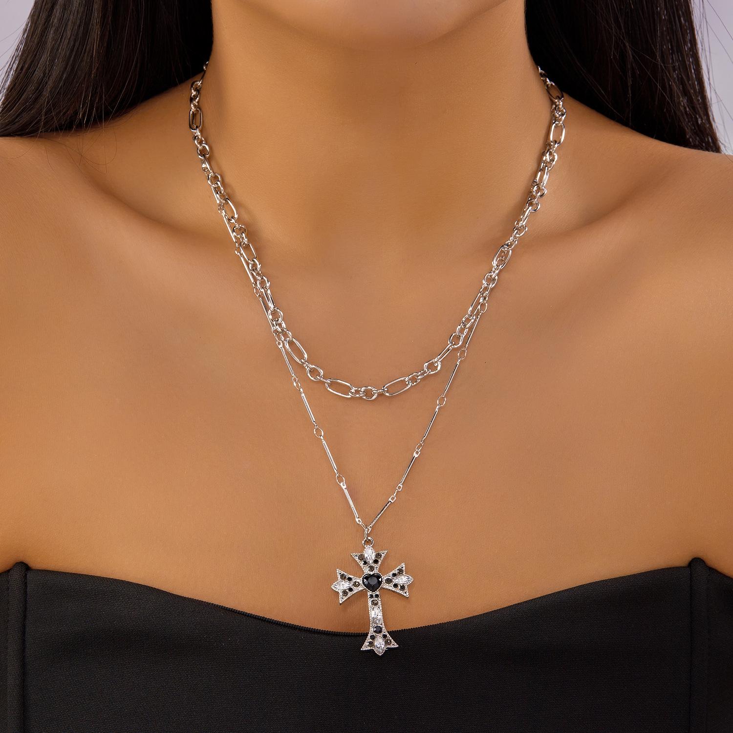 

2026 Double Layer Cross Pendant Necklace: Stylish & Versatile Clavicle Chain for Women - Light Luxury Accessory