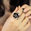 Gift Fashion Women Adjustable Black Rose Flower Ring Gold