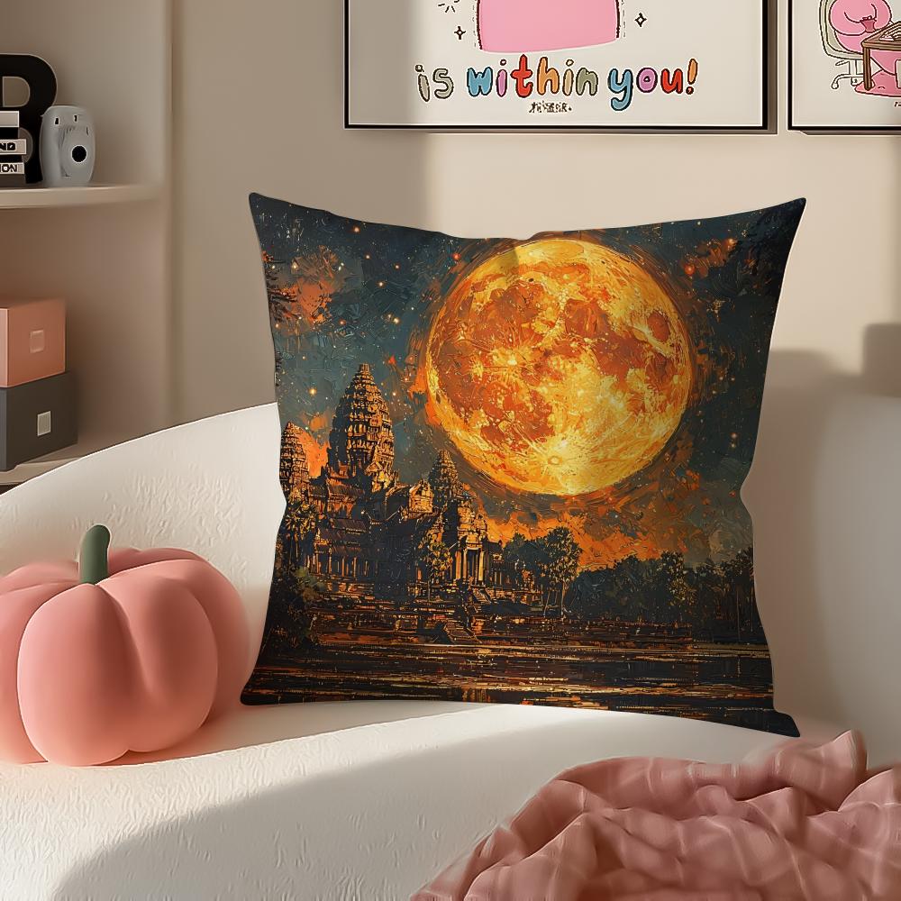Historic Cultural Site AAngkor Cushion Cover Pillowcase Short Plush Invisible zipper Room Sofa Cushion Cover