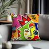 Hot AAbstract Facesful Cushion Cover Antidustmite Pillowcase Invisible Zipper Silky Short Plush Sofa Cushion Cover