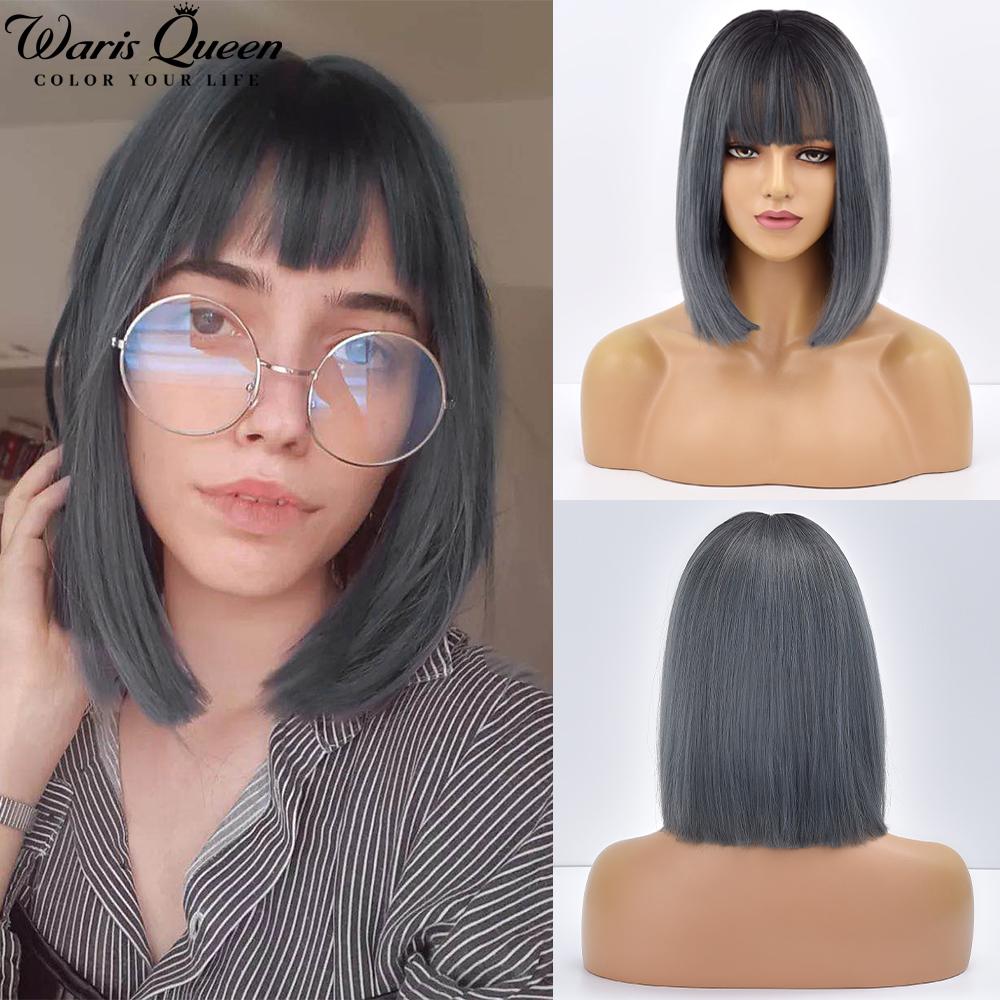 Short Bob Wig With Bangs Orange Stright Wigs For Women  Natural Lolita Daily Party Cosplay Hair Heat Resistant Synthetic Wigs