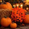 Durable Plastic Fall Foliage Artificial Autumn Flowers Bouquet, Maple Leaf/Morning Glory/Camellia Eucalyptus Ground Stake, Waterproof Harvest