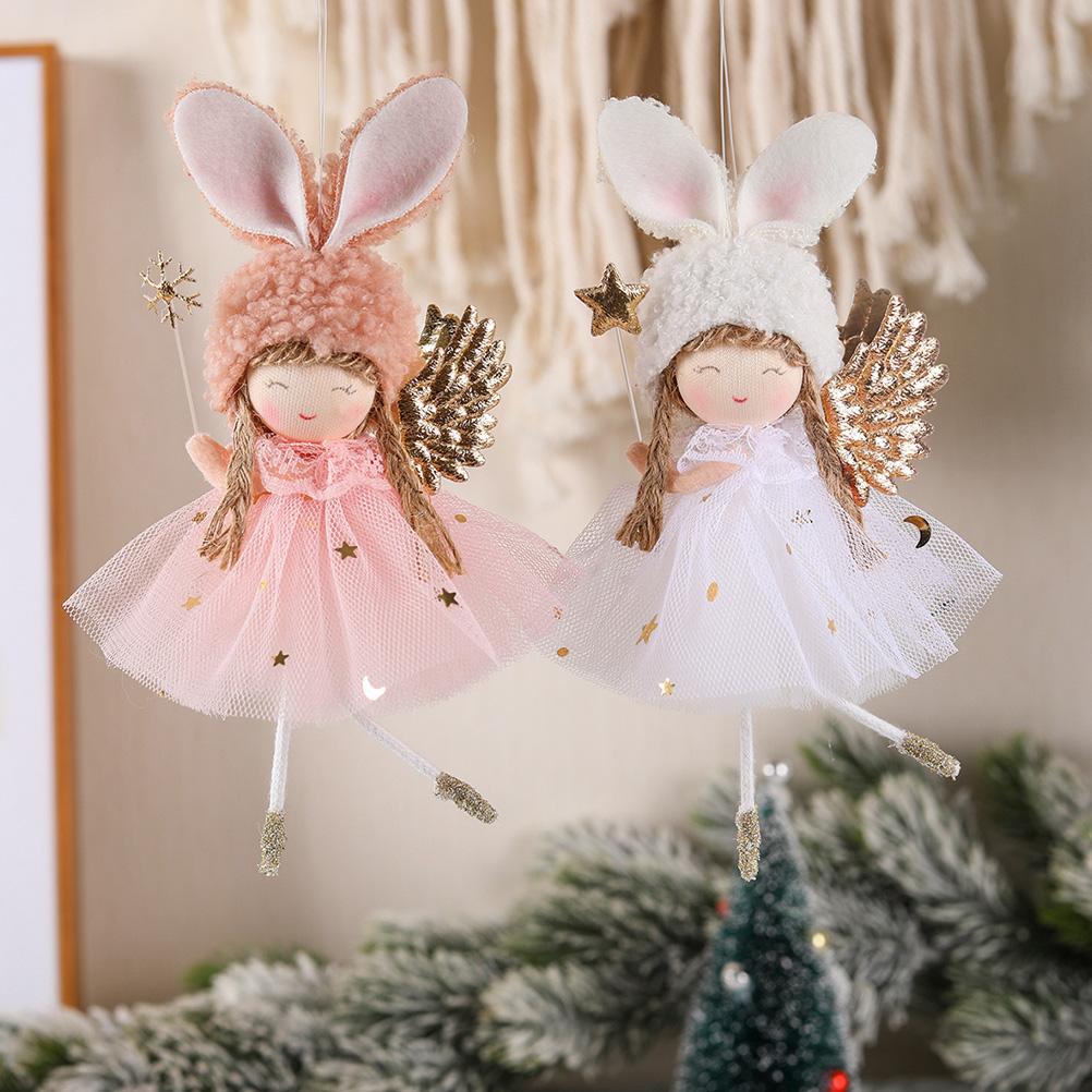 2 Pcs Cute Angel Pendant Garden for Outside Decorate Christmas Ornaments Pink