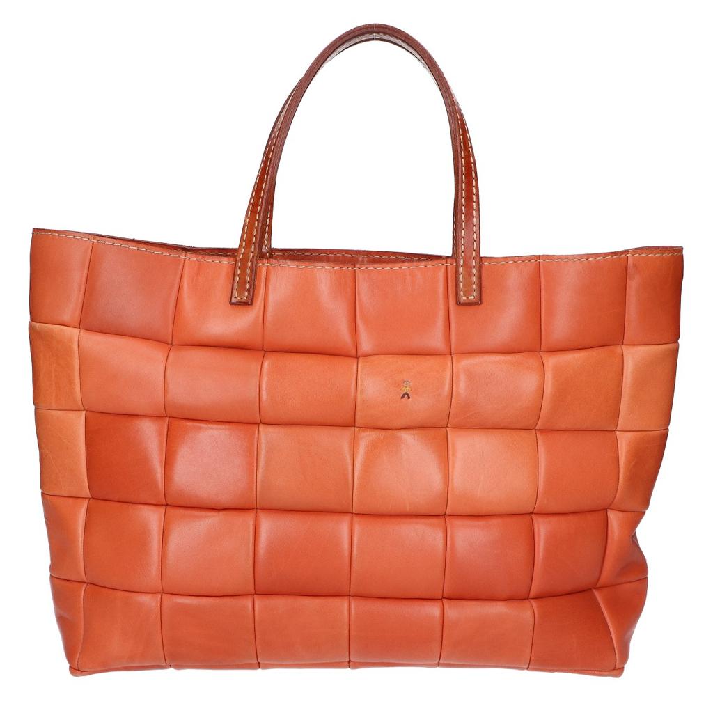 HENRY CUIR Omino Embroidered Leather Tote Bag Orange brownUsed