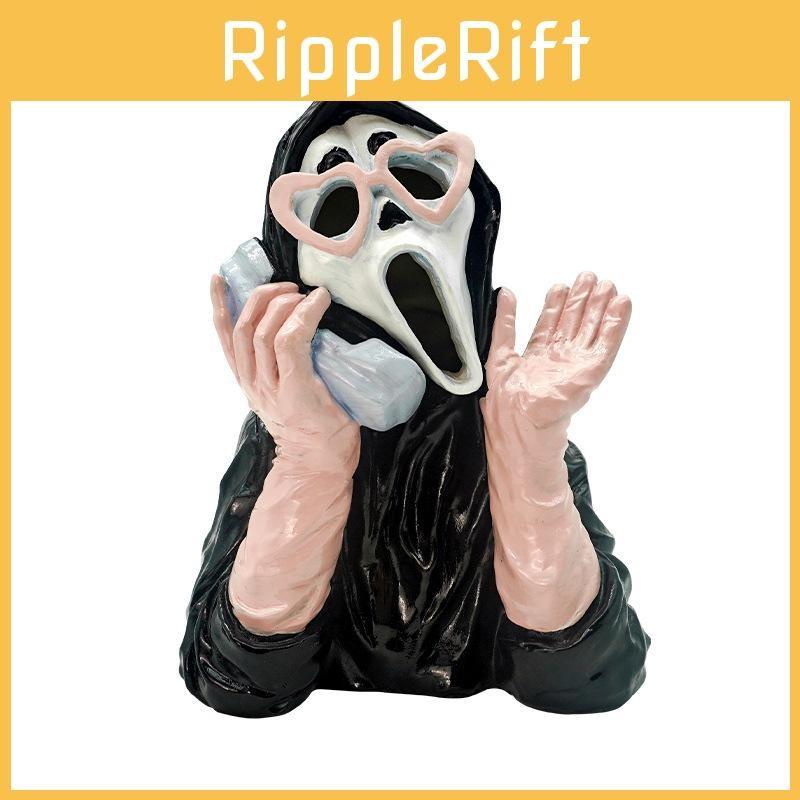 Resin Ornament Luminous Pink Screaming Ghost Face For Halloween Decor Event