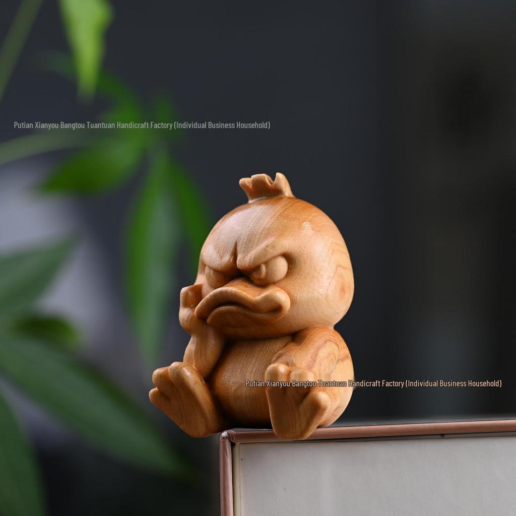 Hand-Carved Middle Finger Yellow Duck Desktop Ornament