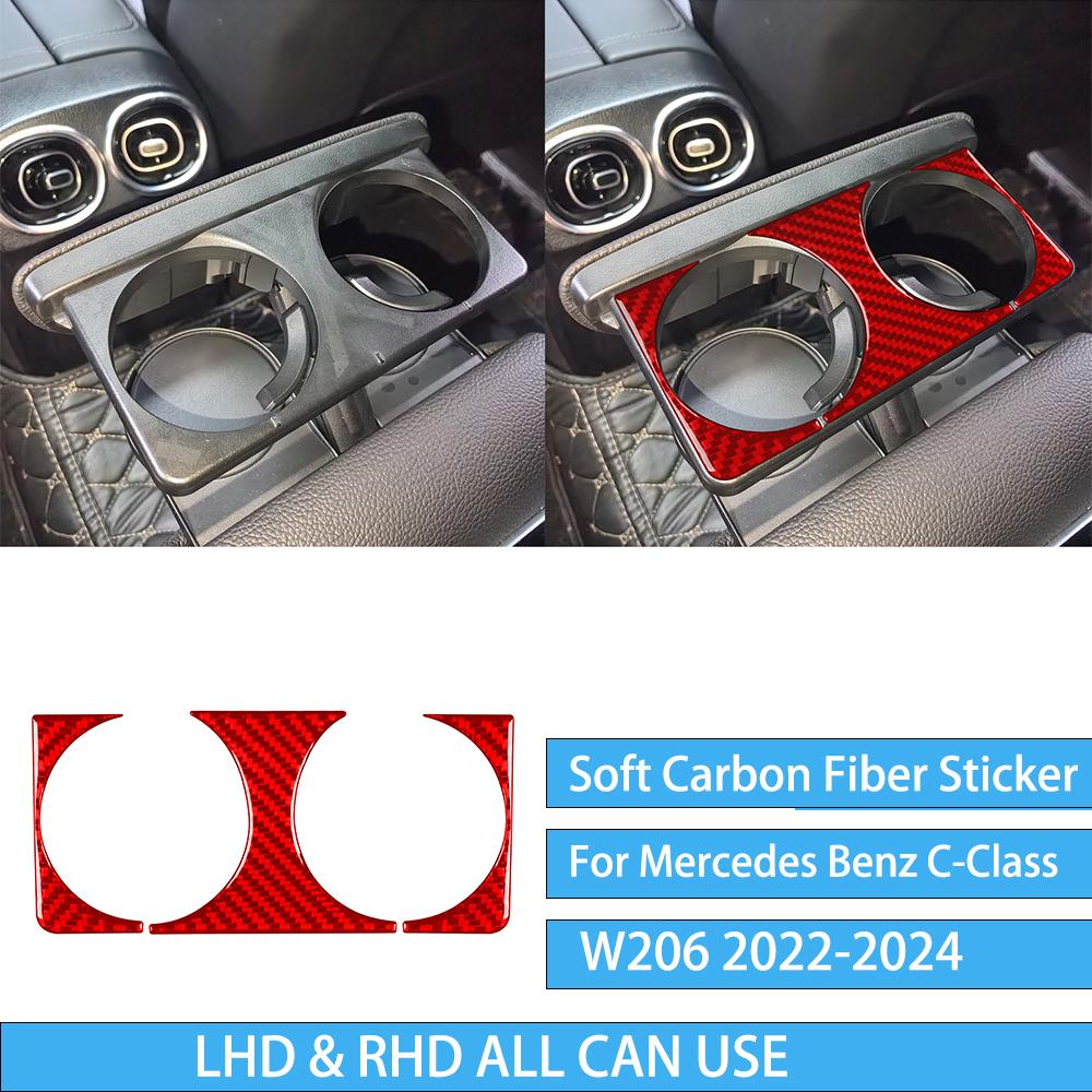 For Mercedes Benz C-Class W206 -2024 Auto Door Trim Seat Adjustment Red Carbon Fiber Decorative Car Accessory Sticker