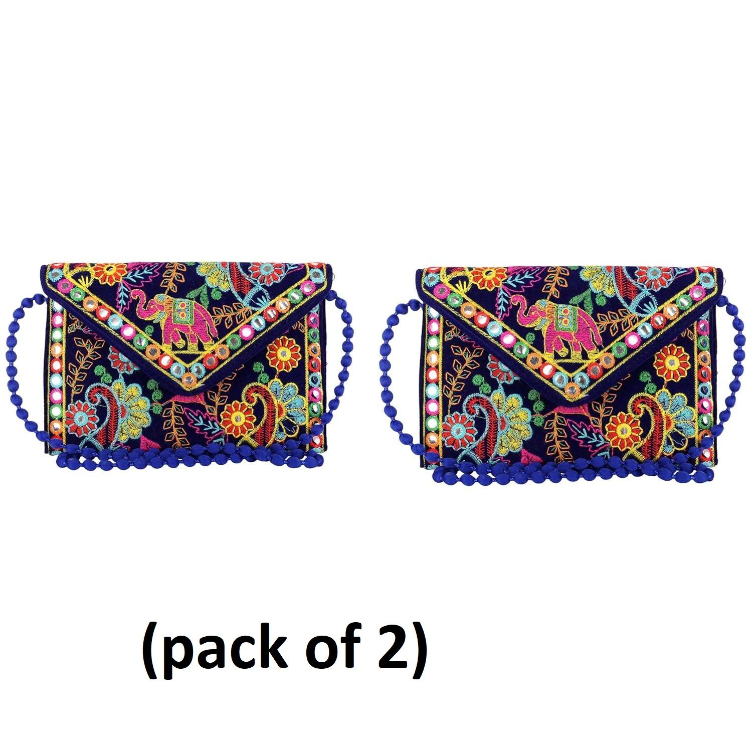 

Clutch Bags Handmade Embroidery Mirror Work Stylish Sling Bags for Women Cross Body Bags for Ladies and Girls - 22X16 Cm