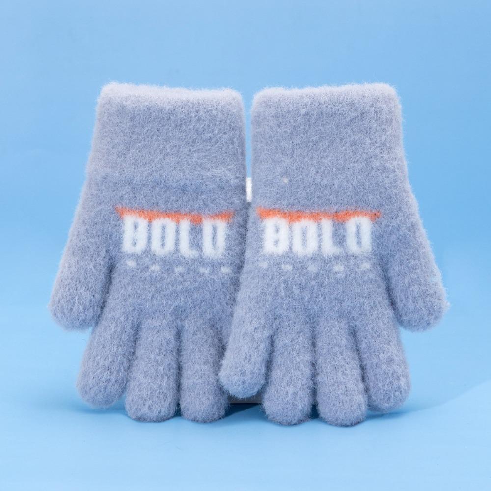 

5-10 Years Elastic Full Finger Mittens Thicken Velvet Warm Mittens Winter Children Baby Gloves серый