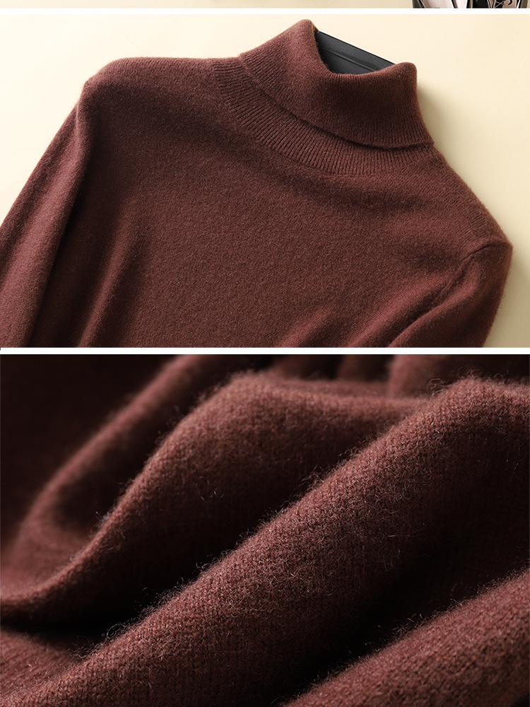 Women's High Neck 100% Pure Wool Sweater - Cashmere Knit Inner Layer Cardigan for Autumn & Winter