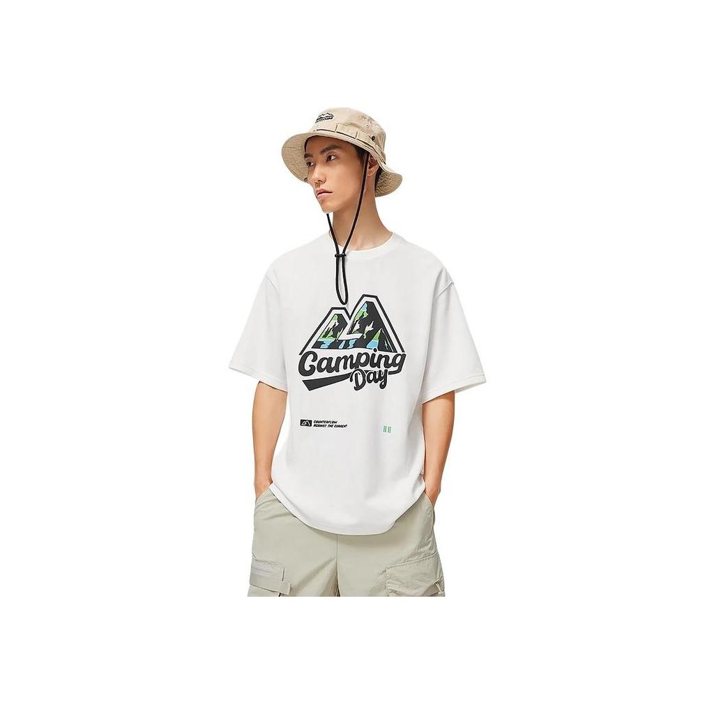 Li Ning CF Adventure Series Wild Fun Letter Mountain Peak Print Round Neck Short Sleeve T-Shirt Unisex Tops Standard-White AHST539-4
