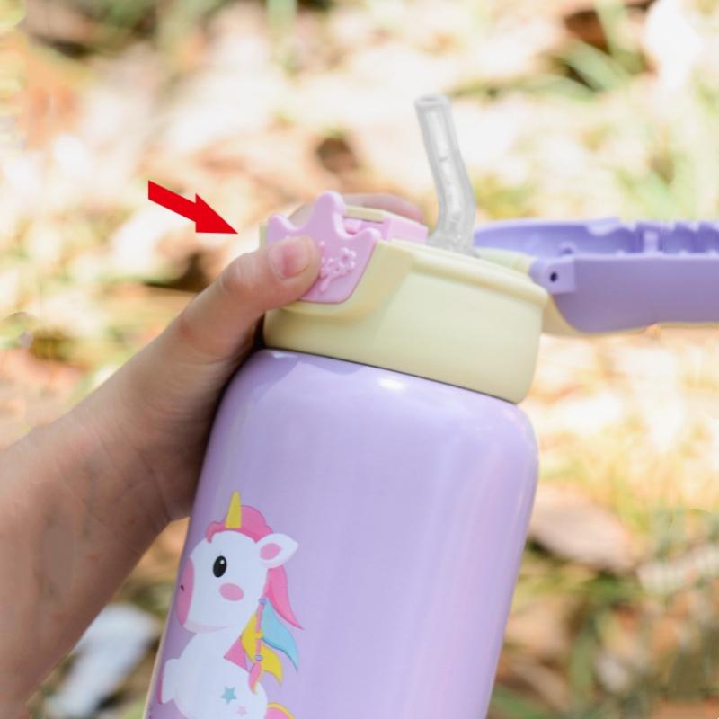 480ml Kids Thermos Bottle Cute Children's Thermal Water Bottle with Straw Stainless Steel Thermos Mug for Kid Portable Water Cup